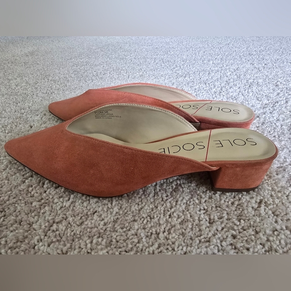 Sole Society Marlessa Slip Ons 7.5M Coral Suede Leather Pointed Toe Shoes - Picture 8 of 9